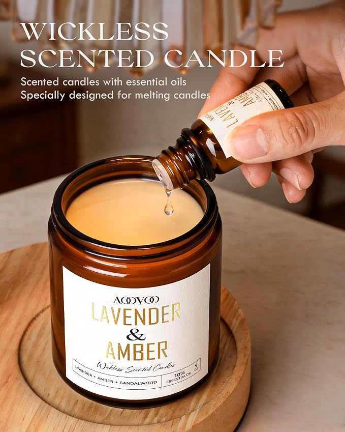 AOOVOO Lavender Amber Wickless Candle - Candle for Warmer Lamp | with 10ml Essential Oil for Custom Aroma, Flameless Non-Toxic Soy Scented