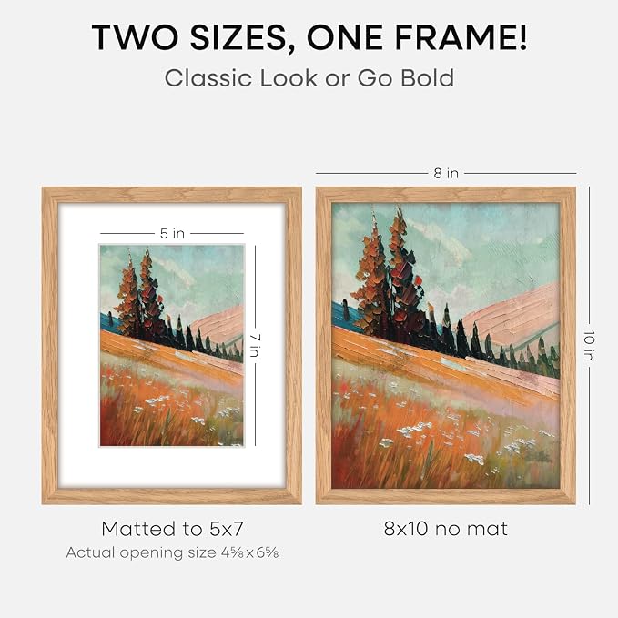 Homeforia 8x10 Natural Oak Picture Frame, High-End Wood, 5x7 Mat, Glass