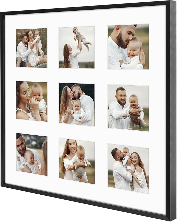Golden State Art 16x16 Collage Frame w/Mat for 9 4x4 Photos Black 1 Pack