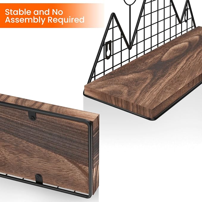 Homode Floating Shelves, Set of 2 Mountain Wall Shelves, Brown and Black