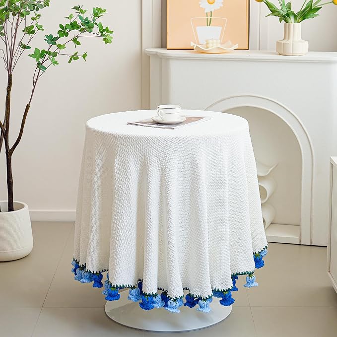 Crochet Flower Bouquet Throw Blanket, Handmade Knitted Blanket with Flowers, Cute Romantic Gift for Her Girlfriend Mom Mother’s Day Valentine Wedding Anniversary Birthday, Blue 60 Inches