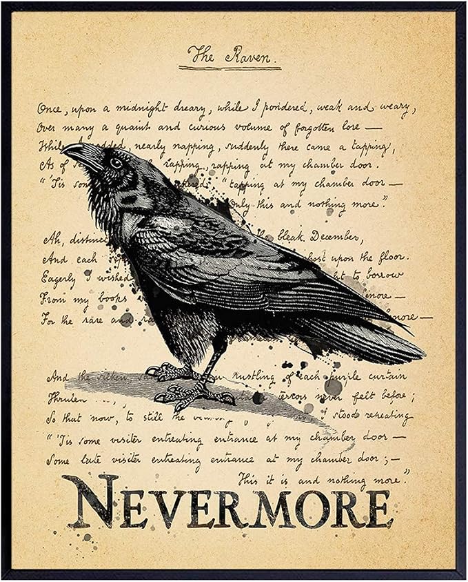 The Raven - Nevermore - Edgar Allan Poe Gifts - Goth Room Decor - Gothic Home Decor - Creepy Poetry Poem Wall Art - Vintage Rustic Decoration - 8x10 Retro Poster Print