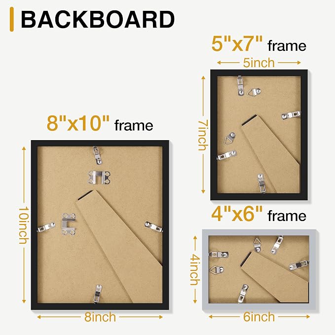 decorUhome 15 Pack Assorted Picture Frame Set for Wall & Tabletop, P0715MT | Black / Brown / Grey, Multi Size Picture Frame Includes Three 8x10 / Six 5x7 / Six 4x6 for Family Gallery Wall