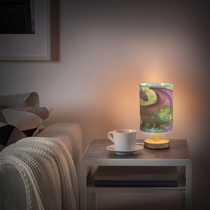 ALAZA Winged Dragon Blossom Flower Decor Bedside Table Lamp with USB Port for Bedroom Nightstand Office Desk LED Bulb Included