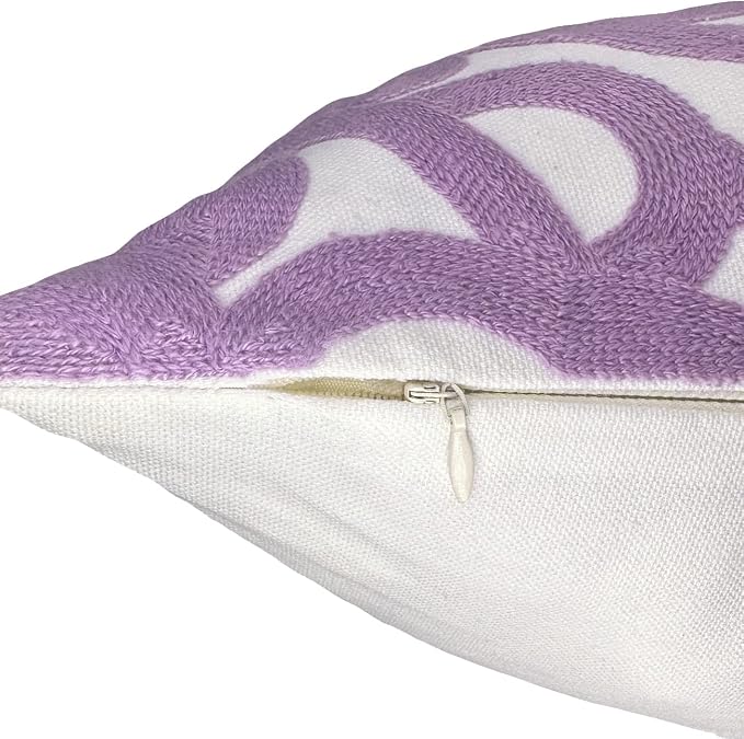 Alysheer Embroidered Decorative Throw Pillow Cover 18"x 18", Boho Mandala Modern Thick Embroidery Pattern Durable Cotton Canvas Soft Cushion Case for Sofa Couch Bed Living Room (Lilac Lavender)