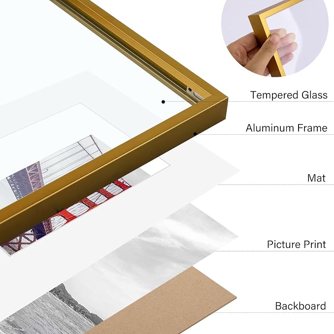 Frametory 11x14 Bronze Aluminum Metal Picture Frame Mat for 8x10 Glass