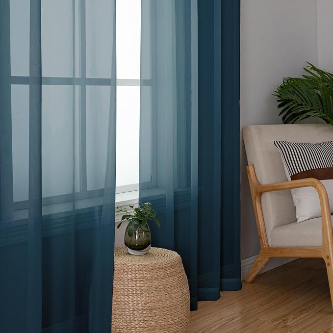 Simplebrand Dusty Blue Sheer Curtains 72 Inches Long 2 Panels for Living Room, Rod Pockets Airy Window Treatments Voile Sheer Curtains Panels Lightweight for Front Back Patio Glass Door, 42" Width