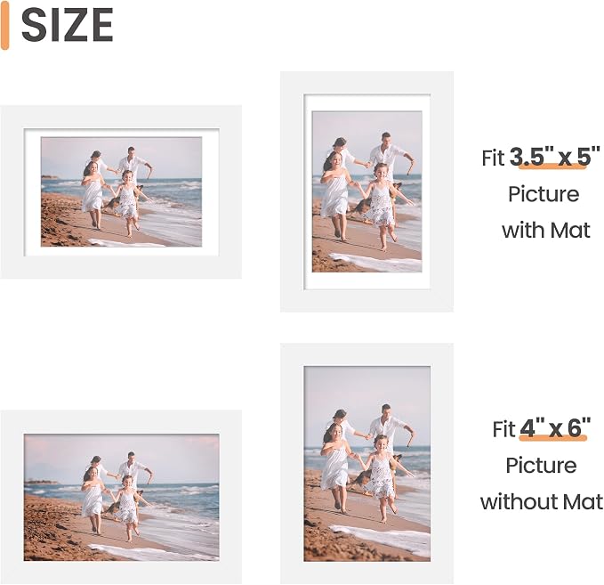 upsimples 4x6 Picture Frame Set of 10, Display Pictures 3.5x5 with Mat or 4x6 Without, Multi Photo Frames Collage for Wall or Tabletop Display, White