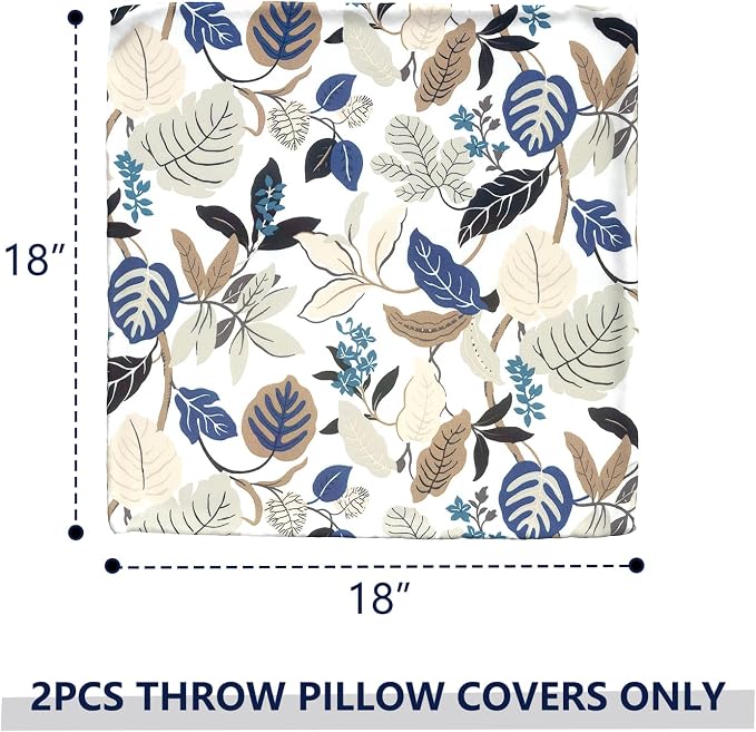 Outdoor Throw Pillow Covers 18”x18”, Decorative Pillow Covers for Patio Furniture, Modern Cushion Cases for Garden Couch Home Sofa Bed Office Chair, Pack of 2, Breeze Leaves Beige