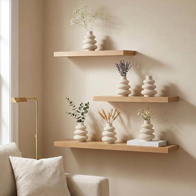 Ceramic Flower Vase Home Decor Small Vase Set of 6 Centerpieces for Tables | Farmhouse Vases Rustic Vintage Living Kitchen Bedroom Decorations for House Book Shelf Office Coffee Desk Dining Fireplace