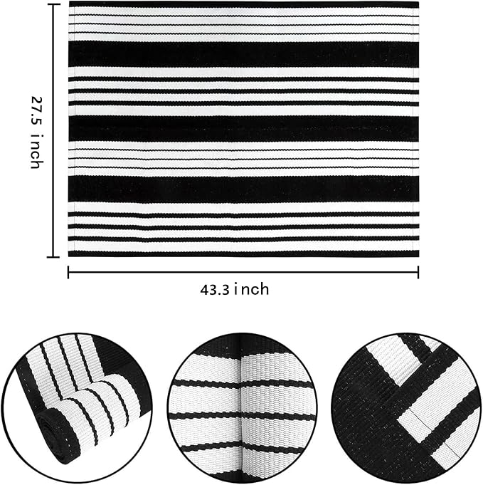 Black and White Layered Doormat 27.5"x43.3"Farmhouse Door Mat Outdoor | Machine Washable Hand-Woven Outdoor Porch Mat Combined Use With Hello Welcome Mat