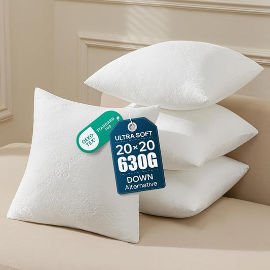 Phantoscope 20x20 Throw Pillow Inserts, Ultra-Soft Air Layer Pillow 4 Pack | Premium Down Alternative Throw Pillows for Couch, Bedroom, Soft Choppable Decorative Pillows, Square Cushion Sham Stuffer