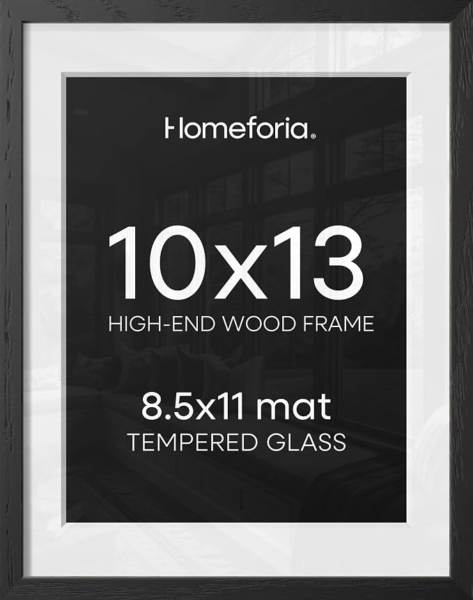 Homeforia 10x13 Black Oak Picture Frame, High-End Wood, 8.5x11 Mat, Glass
