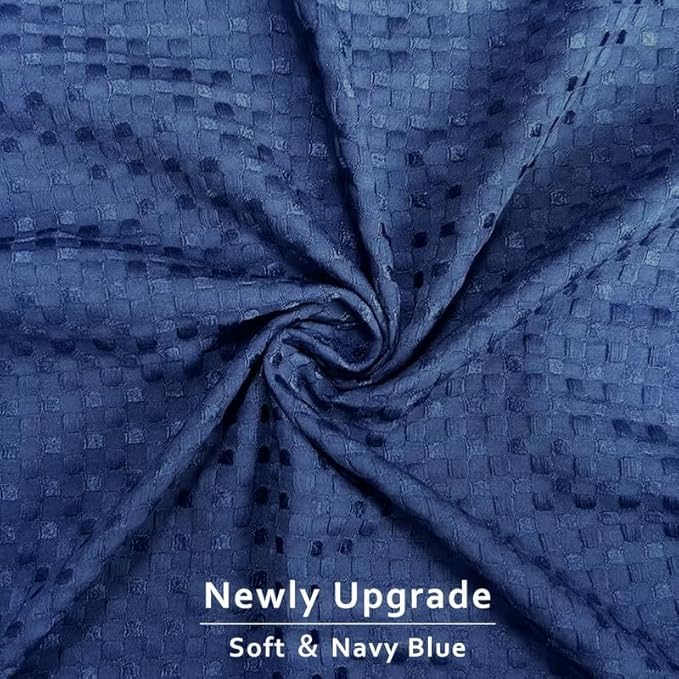 MIYE Pleated Waffle Weave Bed Skirt, Tailored Dust Ruffle 16 Inch Drop Easy Fit, Machine Washable (Navy Blue, Queen - 16" Drop)