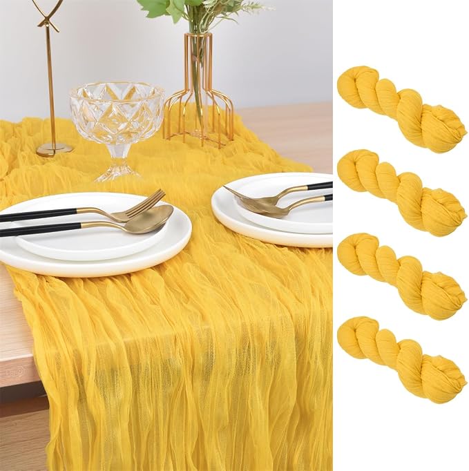 Yellow Cheesecloth Table Runner Cheese Cloth Wedding Birthday Party Decor | 10Ft Summer Rustic Boho Gauze Farmhouse Bridal Baby Shower Holiday Dining Tea Party Home Table Decorations 4 Pack