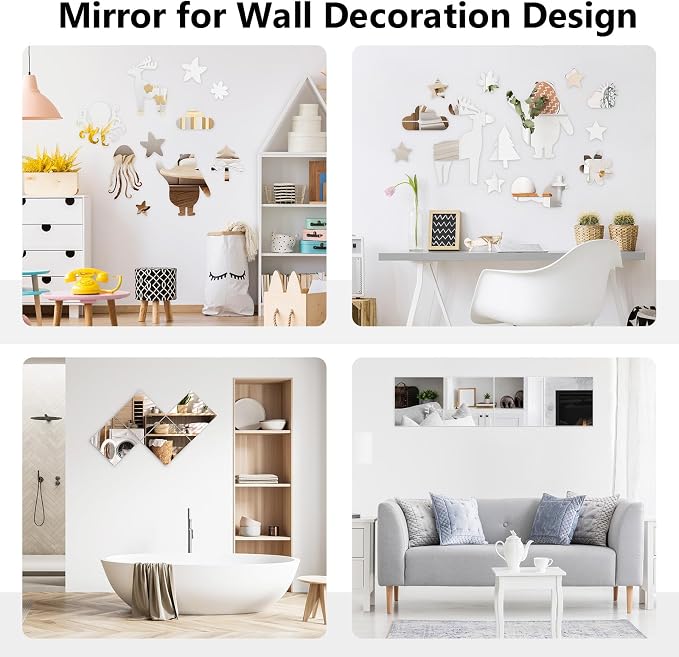 12 piece Set Full Body Mirror, 12 x 12 inch Acrylic Mirror, Shatter Resistant Flexible Plastic Lens, Suitable for bedrooms, Home Gyms, wardrobes, Dormitories