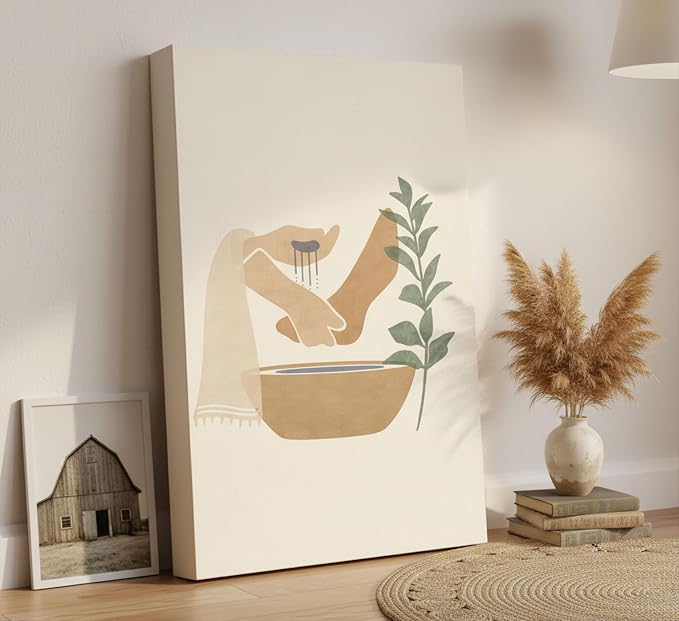 Christian Jesus Canvas Wall Art for Bedroom Living Room Bathroom Home Decor | Boho Religious Bible Story Jesus Washed The Feet Of His Disciples Picture Wall Decor Poster Painting Print