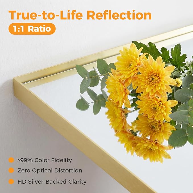 Bathroom Mirrors for Over Sink, 22" x 30" Rectangle Wall Mount Mirror with Metal Frame, Modern Vanity Mirror with Tempered Glass, for Home Decor, Anti-Rust, Gold