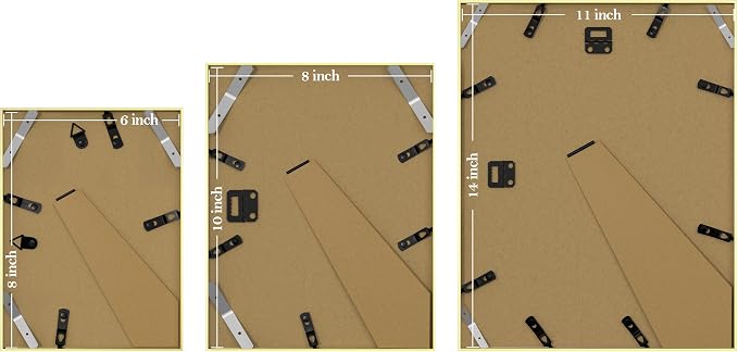 eletecpro Aluminum Gallery Wall Frame Set of 8 with Glass Cover, Gold | Including 2Pcs 11x14, 3Pcs 8x10, 3Pcs 6x8 Photo Frames, Multiple Sizes Picture Frames Collage Wall Decor or Tabletop Display