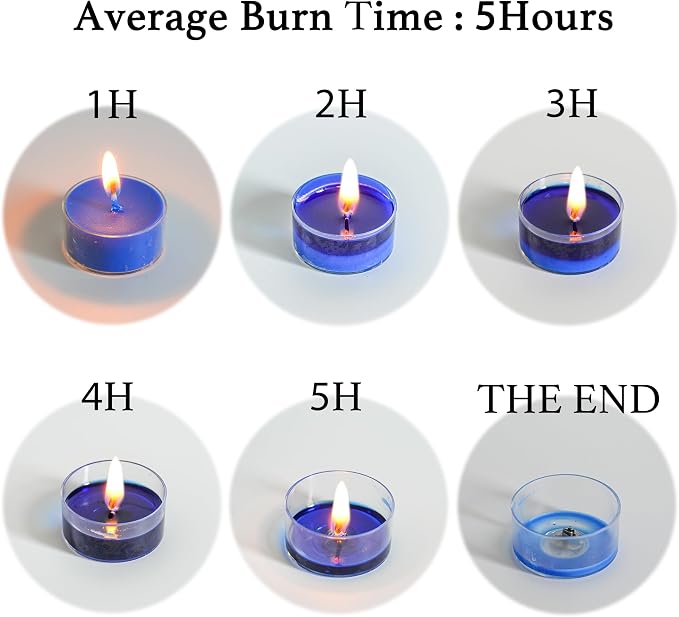 12 Indigo Unscented Natural Soy Tealight Candles in Clear Cup