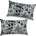Outdoor Lumbar Pillow Covers 12”x20”, Rectangle Throw Pillow Covers for Patio Furniture, Decorative Lumbar Cushion Case for Garden Balcony Couch Office Chair, Pack of 2,Flower Black