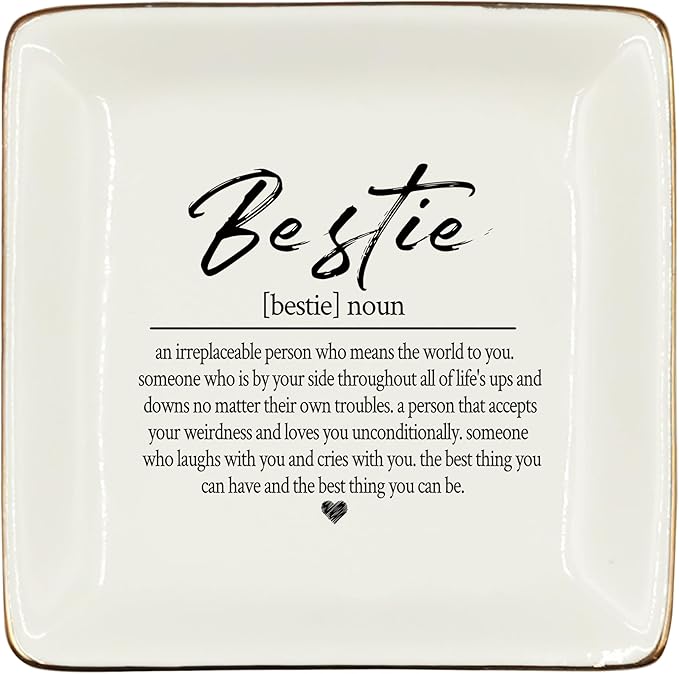 WODMIS Bestie Friendship Gifts Ceramic Jewelry Tray Dish, Bestie Best Friends Bff Jewelry Plate Ring Trinket Dish, Graduation Friendship Gifts For Women Best Friends Her Christmas