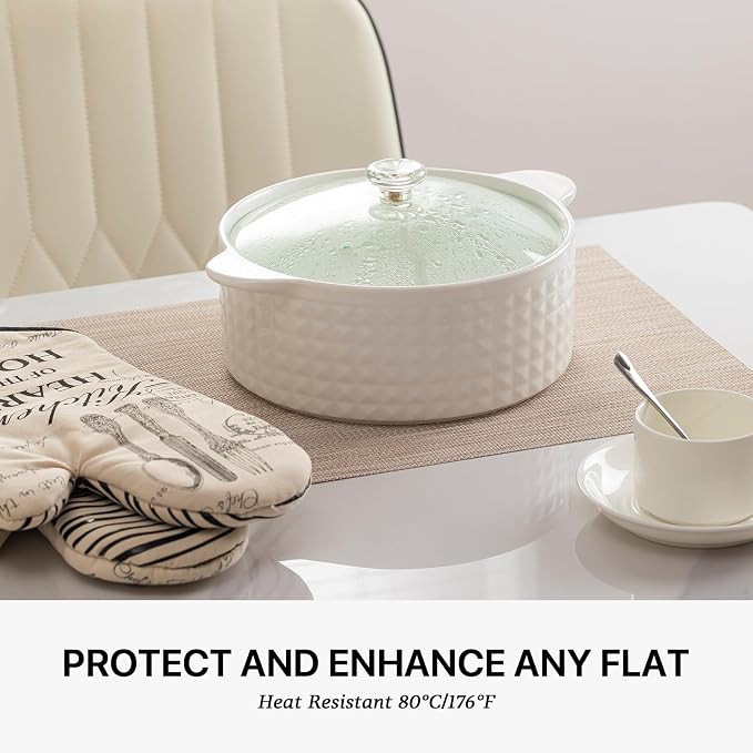 LEXMORE Placemats Set of 12 Vinyl/Plastic Woven Place Mats for Kitchen Table Indoor/Outdoor Washable Placemat Wipeable Dining Table Mats(Beige White)