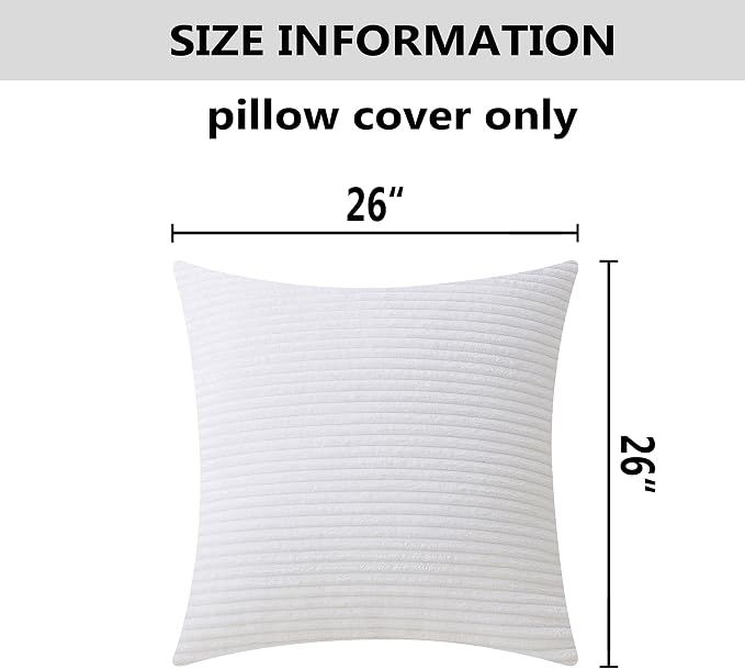 Home Brilliant Summer Pillow Covers 26 x 26 Set of 2 Super Soft Striped Corduroy Velvet Decorative Euro Throw Pillow Sham Cushion Cover for Baby, 26x26 inch, Creamy White