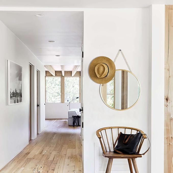 Small Hanging Circle Mirror, 10" Gold Wall Mirror with Hanging Chain | Round Mirrors for Wall Decor Entryway, Bathroom, Bedroom, Vanity, Living Room