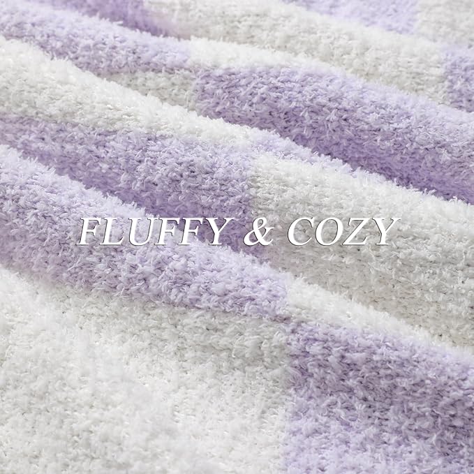 bearberry Soft Plush Throw Blanket for Couch, Cozy Warm & Lightweight | Knitted Fluffy Checkered Comfort Home Decor Gift for Women Mom Her, Sofa Chair Bed, 60x80in, Purple