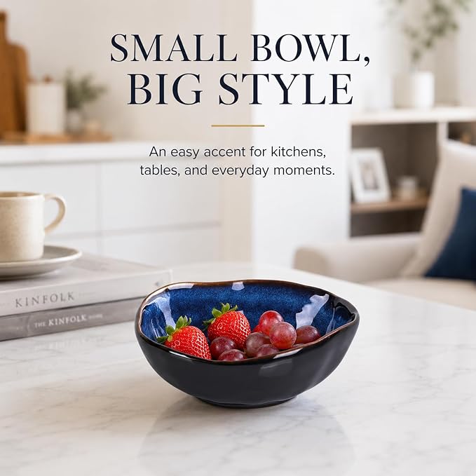 6" Blue Ceramic Decorative Bowl, Key Bowl for Entryway Table, Candy Dishes, Salad Bowl, Fruit Bowl for Kitchen Counter, Blue Small Jewelry Trinket Dish for Bedroom, Bedside Table, Living Room