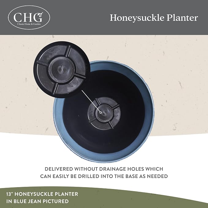 15" Honeysuckle Planter in Zinc | Hand-Painted Finish Plant Pots, Lightweight Indoor Outdoor Planter, UV-Resistant, Great for Patio, Home & Garden Decor Accent