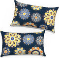 12x20 Inch Lumbae Pillow Covers, Rectangle Waterproof Throw Covers Set of 2, Decorative Patio Furniture Cushion Cases for Porch Garden, Bloom Medallion‌Cobalt