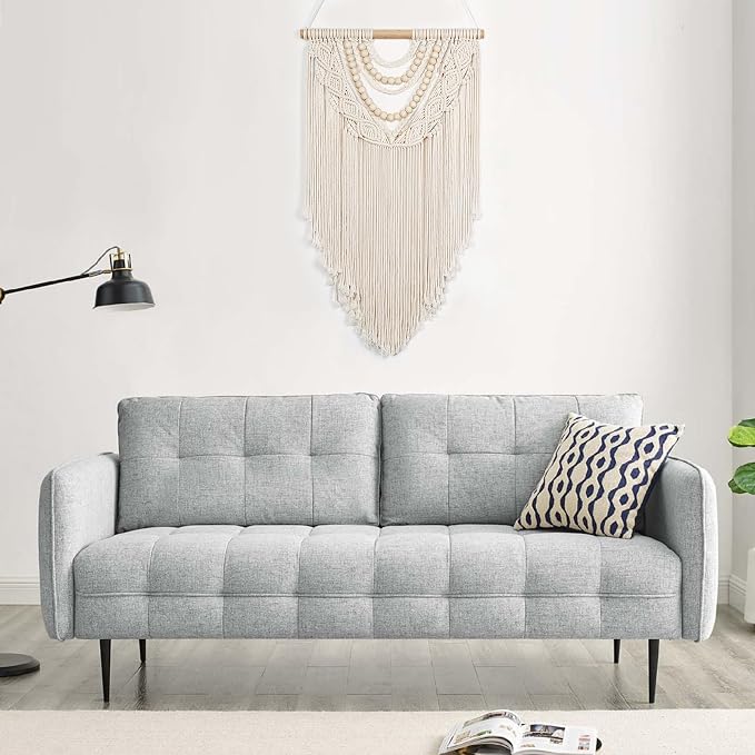Beige Macrame Wall Hanging Handmade Tapestry with Chic Wooden Beads Tassels