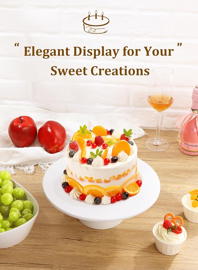 Porcelain Cake Stand, 10 in Round Cake Display Pedestal Stands, White | Round Dessert Stand, For Cakes, Cupcakes & Pastries, For Birthday Parties, Weddings & Baby Showers, Fits Cakes Under 8''