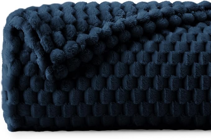 BEDELITE Navy Large Throw Blanket for Couch, Cozy Gifts for Women, 50 * 70 | 3D Jacquard Decorative Fleece Blanket, Super Soft Plush Throws, Cute Birthday Gift for Women & Men, Suitable for All Seasons