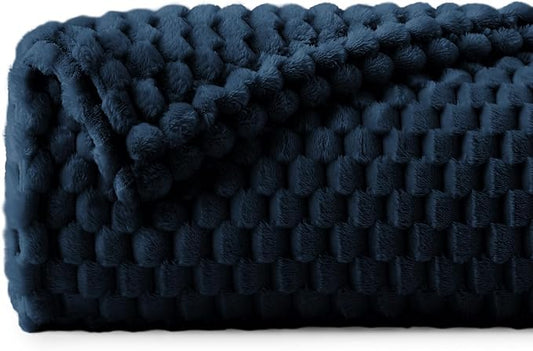 BEDELITE Navy Large Throw Blanket for Couch, Cozy Gifts for Women, 50 * 70 | 3D Jacquard Decorative Fleece Blanket, Super Soft Plush Throws, Cute Birthday Gift for Women & Men, Suitable for All Seasons