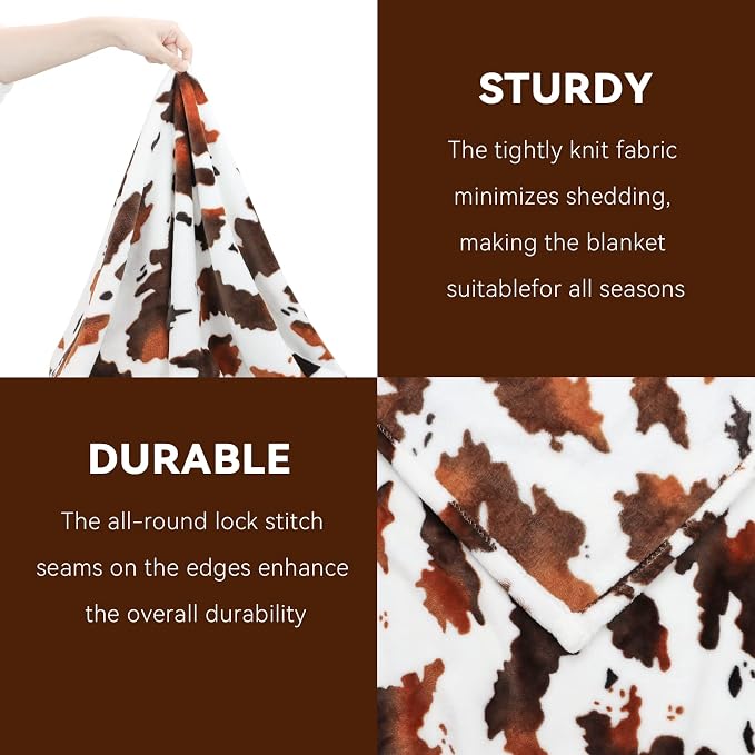 Twin Blanket for Travel, Lightweight Cozy Plush Soft Warm Fleece Throw Blanket for Bed, Couch, Sofa, Travel, Camping, Brown & White, 60x80 inches