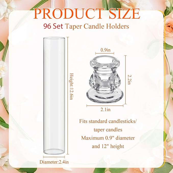 Teenyyou 12 Set Glass Hurricane Candle Holders Candlestick Bulk 12.6",Clear | 2.2" Taper Clear Candlestick Holders, Open Ended Glass Candleholder Tube Shape Bottomless, for Wedding Table Centerpiece