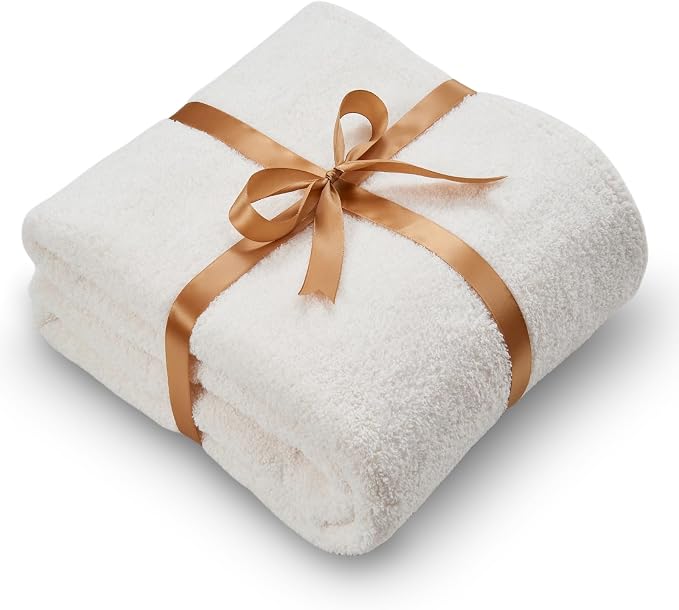 NEWCOSPLAY Knitted Throw Blanket for Couch Sofa Bed, Ivory, 50"x60" | Super Soft Plush, Fuzzy Fluffy Microfiber, Lightweight Cozy Blanket for Room Decor, All Season Use