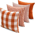 Burnt Orange Fall Plaid Outdoor Porch Pillow Covers 18x18 Set of 4 | Thanksgiving Autumn Pillow Covers 18 x 18, Cojines De Otoño Para Sala, Aesthetic Fall Room Decor, Fall Patio Outdoor Pillow