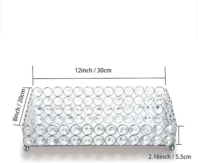 Feyarl Crystal Vanity Makeup Perfume Tray Ornate Jewelry Trinket Organizer Cosmetic Decorative Tray Skin Care Storage for Home Dressing Table Wedding Decoration(Rectangle 12" x 8")