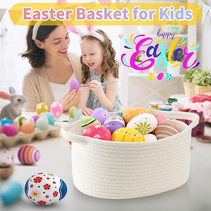 Happyiren Cute Woven Gift Basket – Beige Empty Gift Basket for Nursery, Baby Shower Gifts, Birthday, Wedding, Burr Baskets for Valentines Day,, Decorative Storage Bin for Toys, Diapers, Books