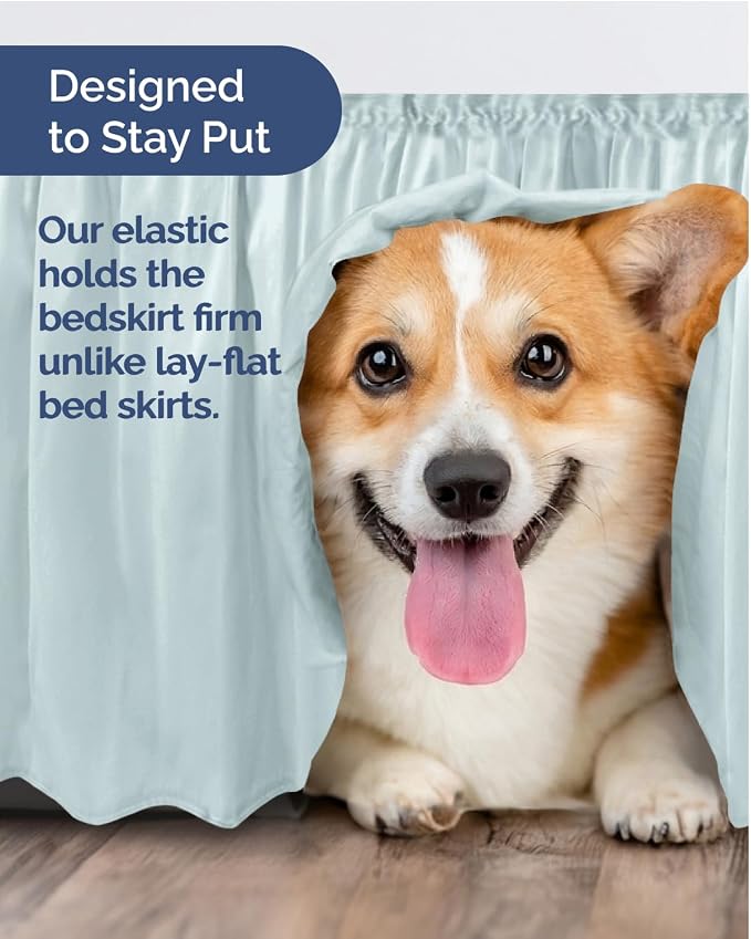 Wrap Around Dust Ruffle Bed Skirt - Ice Blue - for Queen Size Beds w/ 9 Inch Drop - Easy Fit Elastic Strap - Adjustable Pleated Bedskirt with Brushed Fabric - Wrinkle-Free - Women, Men, Kids & Teens