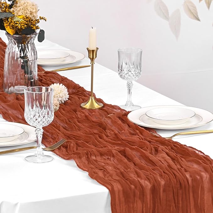 10 Pack Terracotta Cheesecloth Table Runner 17x108 Inch Boho Gauze Cheese Cloth Table Runners for Wedding Party Baby Shower Birthday Home Decor