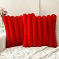 HAUSSY Pack of 2 Pillow Covers 24x24 Inch, Faux Fur Decorative Couch Throw Pillows Soft Striped Plush Cushion Covers Home Decor Cute Furry Pillowcase for Living Room Sofa Bed, Red (Covers Only)