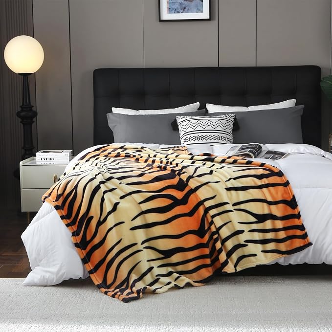 MERRYLIFE Tiger Stripe Print Throw Blanket for Couch Sofa Throw Size 50"60" | Animal Print, Ultra-Plush Soft, Decorative Colorful Travel Blanket, farmhouse, Gift Choice, Home Bed Use