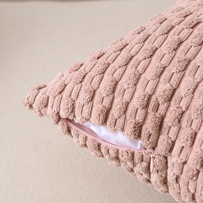 Fancy Homi 2 Packs Dusty Pink Decorative Throw Pillow Covers 12x12 Inch for Couch Bed Sofa, Modern Farmhouse Boho Home Decor, Soft Cute Plush Corduroy Cushion Case 30x30 CM