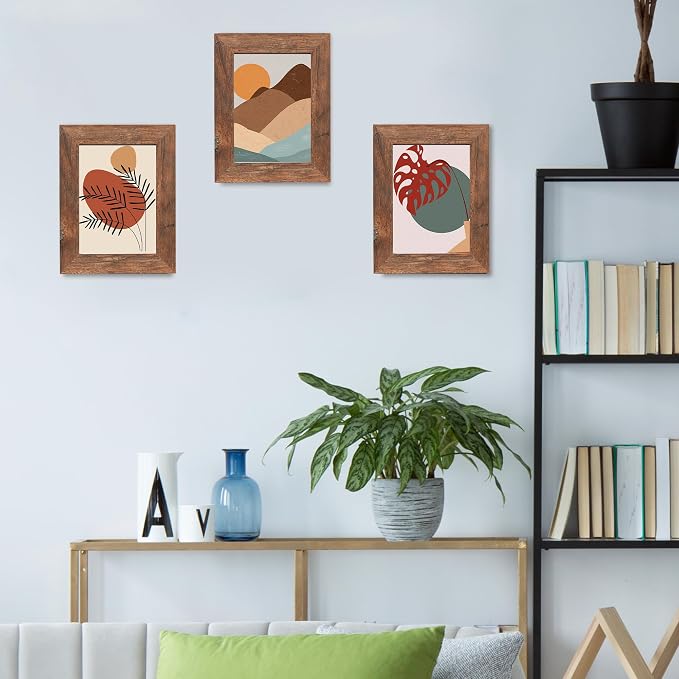 kennethan Rustic Brown 5x7 Picture Frames Wide Molding 3Pcs in 1 set Wooden frame for table and wall,Display for home decoration,holiday gift