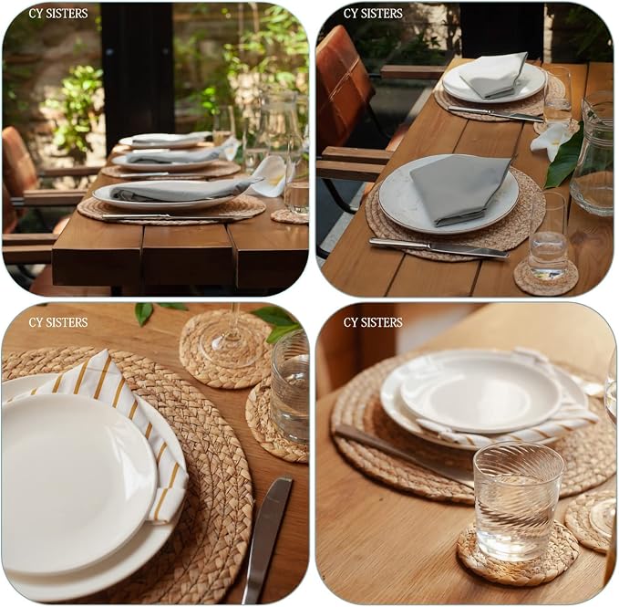 Woven Placemats One Table Runner 36 Inches Long Rattan Placemat Rectangle Runners Natural Wicker Heavy Braided Straw Place Mats Braided Outdoor Placemats for Patio Table, 35.83 X 12.99inch
